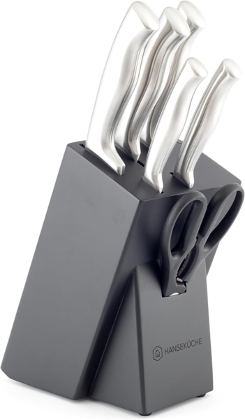 Hanseküche Messerblock Messerblock mit Messer und Schärfer (1tlg), Messerset 7 teilig mit integriertem Messerschärfer