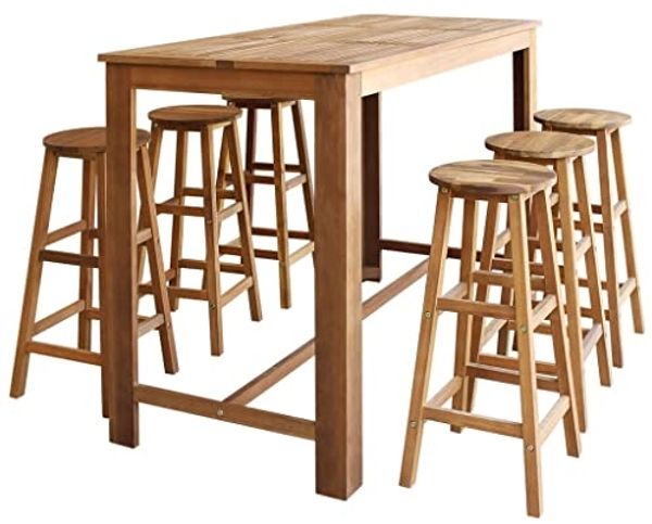 vidaXL Bartisch und Hocker-Set 7-tlg. Akazienholz Massiv 246670