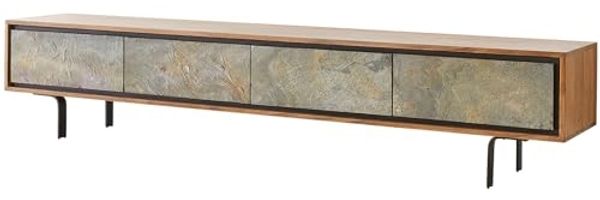 Lowboard Juwelo 200 cm Akazie Natur mit Steinfurnier 4 Türen