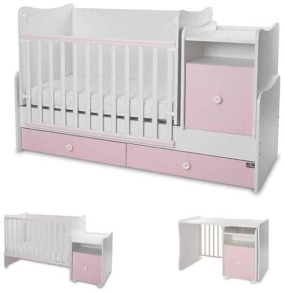 Lorelli Babybett 4 in 1 Trend Plus NEW Schaukelfunktion Jugendbett Schreibtisch pink