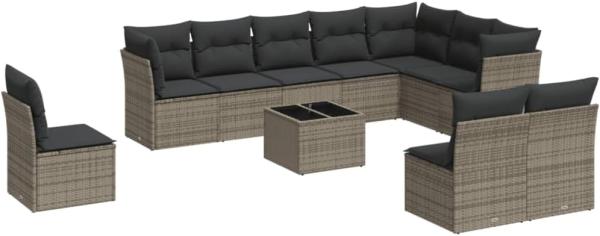 vidaXL 11-tlg. Garten-Sofagarnitur mit Kissen Grau Poly Rattan 3217810