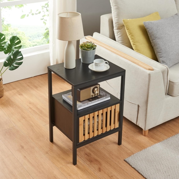 Nachttisch Luniehti 58x40x33 cm Schwarz/Natur [en. casa] Bild 3