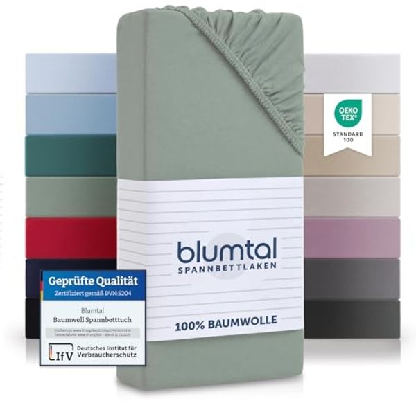 Blumtal® Spannbettlaken 90x190 cm Basics Jersey - Bettlaken 90x190 cm aus 100% Baumwolle - Oeko-TEX zertifiziertes Spannbetttuch 90x190 cm - Matratzenbezug 90x190 cm - Bettbezug - Summergreen - Grün