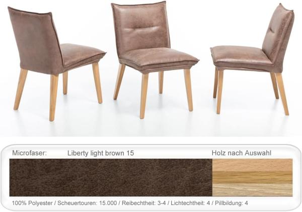 6x Polsterstuhl Gerit 2 Rücken mit Naht Esszimmerstuhl Massivholzstuhl Eiche bianco, Liberty light brown