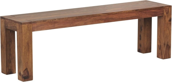 FineBuy Esszimmer Sitzbank Massiv-Holz Sheesham 140 x 45 x 35 cm Design Holz-Bank Natur-Produkt Küchenbank Landhaus-Stil dunkel-braun Bank 3-Sitzer für innen ohne Rücken-Lehne Echt-Holz unbehandelt