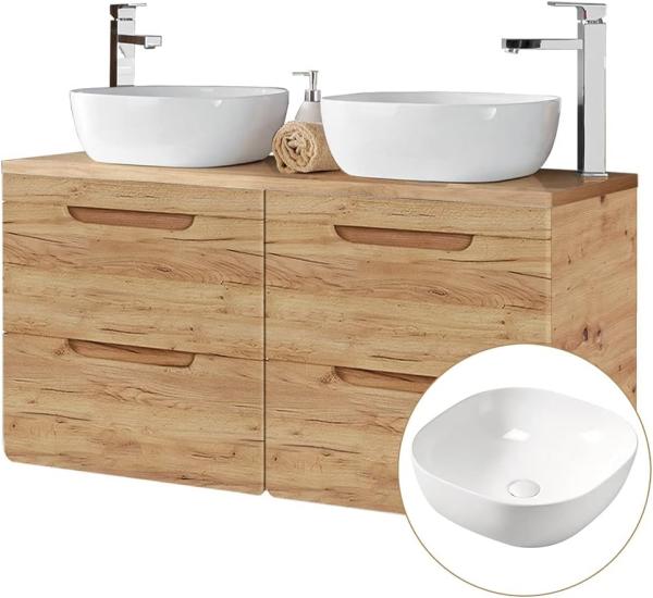 Waschtischunterschrank 121 cm mit 2 Keramibecken LUTON-56-CRAFT Wotan Eiche Nb. B/H/T ca. 121/76/46 cm