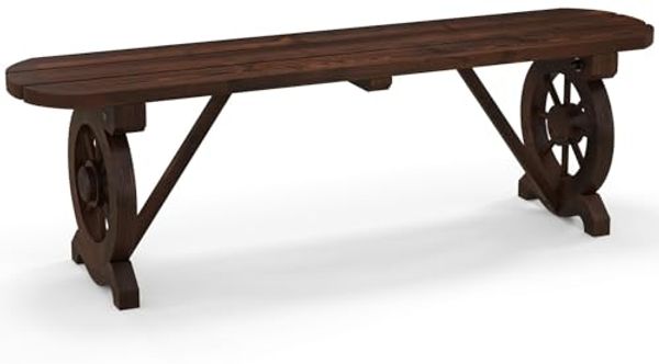 FANTASK Holzbank ohne Rückenlehne, Gartenbank aus Holz, wetterfeste Parkbank, Terrassenbank für 2-3 Sitzer bis 325 kg belastbar, Sitzbank im Wagenrad-Design für Garten & Balkon, 120 x 28 x 37 cm