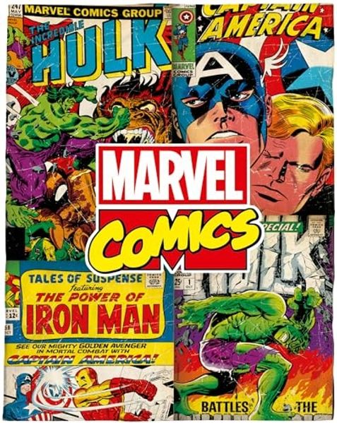 Wohndecke Marvel Decke Comics 130x170 cm, BERONAGE, passend zur Bettwäsche, ideal für Sofa, Couch, Bett, Auto, Camping