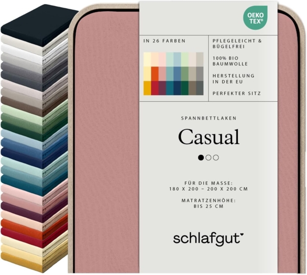 Schlafgut Spannbettlaken CASUAL u.a. in Gr. 90x200, 140x200 oder 180x200 cm, 100% Bio-Baumwolle, Jersey, Gummizug: rundum, (1 Stück), Bettlaken für Matratzen bis 25 cm Höhe, zuverlässig, langlebig, weich
