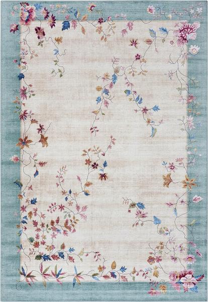 Kurzflor Teppich Orientalisch Gloriosa Creme Türkis - 120x160x0,7cm