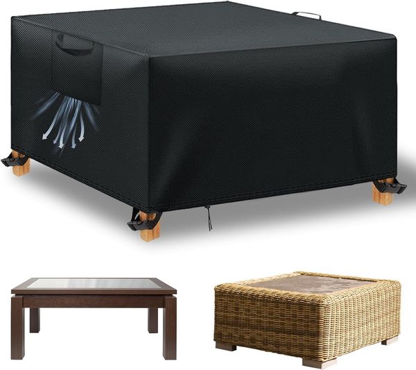 WUAYAMI Gartenmöbel Abdeckung wasserdichte Abdeckplane Gartenmöbel Winddicht Anti-UV Schwerlast 420D -Oxford Gewebe für Sitzgruppe Gartentische Terrassenmöbel Black, 150 x 150 x 74