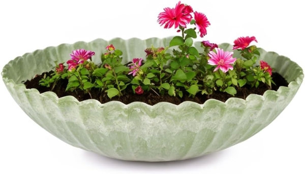 matches21 HOME & HOBBY Blumentopf Pflanzschale für draussen Dekoschale rund grün marmoriert 22 cm (1 St), Blumen-Schale als wetterfeste Friedhof-Schale Grab-Schmuck Grabschale