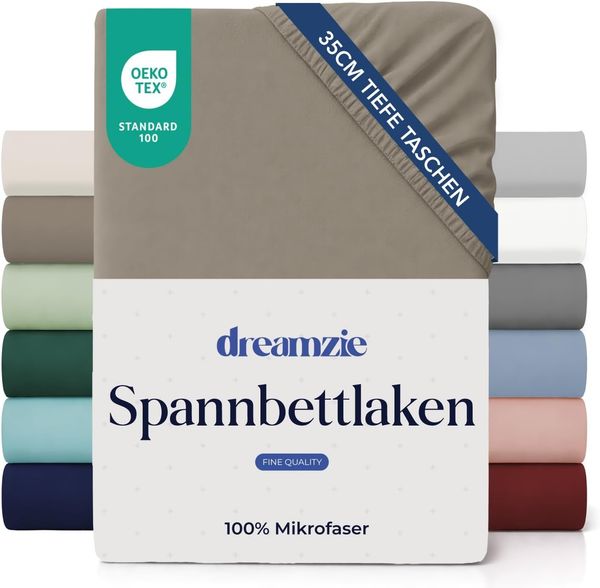 Dreamzie Spannbettlaken 120x200 cm - 35 cm Tiefe Tasche - 100% Mikrofaser Bettlaken - Leinen, Schadstoffgeprüft(Oeko TEX), Bettlaken mit Gummizug