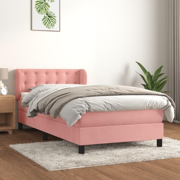 vidaXL Boxspringbett mit Matratze Rosa 90x190 cm Samt 3127708