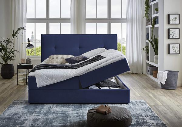 Atlantic Home Collection Lucy Boxbett mit modernem Kopfteil, Taschenfederkernmatratze, Härtegrad 2, inklusive Topper, Navyblau, 180x200 cm Bild 4