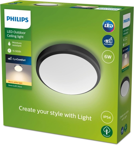 Philips my Garden LED Doris Deckenleuchte Doris, 6W, warmweißes Licht 2700K, IP54 Schutzklasse, Schwarz Bild 2