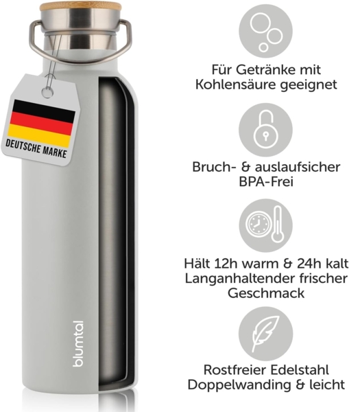Blumtal Thermoflasche Thermosflasche 1L - doppelwandige Flasche Edelstahl 1L - BPA frei Bild 3