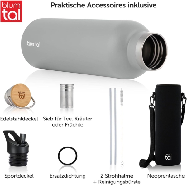 Blumtal Thermoflasche Thermosflasche 1L - doppelwandige Flasche Edelstahl 1L - BPA frei Bild 2