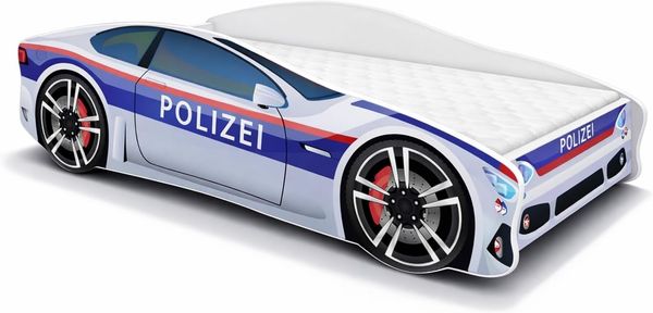 ACMA Kinderbett Auto-Bett Polizei mit Rausfallschutz, Lattenrost und Matratze (Polizei 3, 160x80 cm)