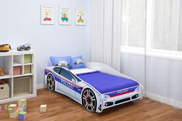 ACMA Kinderbett Auto-Bett Polizei mit Rausfallschutz, Lattenrost und Matratze (Polizei 3, 160x80 cm) Bild 2