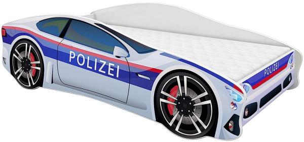 ACMA Kinderbett Auto-Bett Polizei mit Rausfallschutz, Lattenrost und Matratze (Polizei 3, 160x80 cm) Bild 1