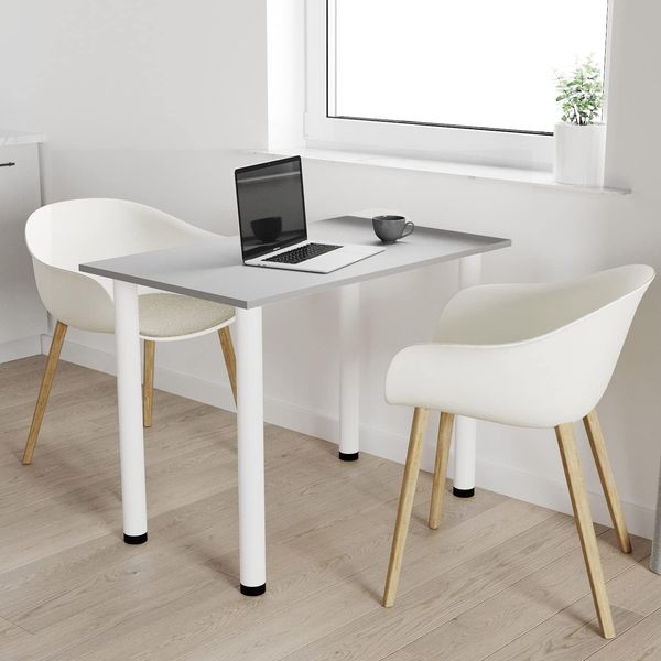 60x50 | Esszimmertisch - Esstisch - Tisch mit weißen Beinen - Küchentisch - Bürotisch | Light Graphite