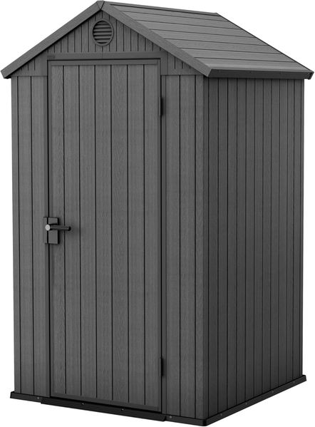 KETER Gartenhaus Darwin 4x4, 2,8 m², aus langlebigem Evotech Kunststoff mit Einzeltür und Belüftung, Gerätehaus, 25 x 184 x 205 cm, grau