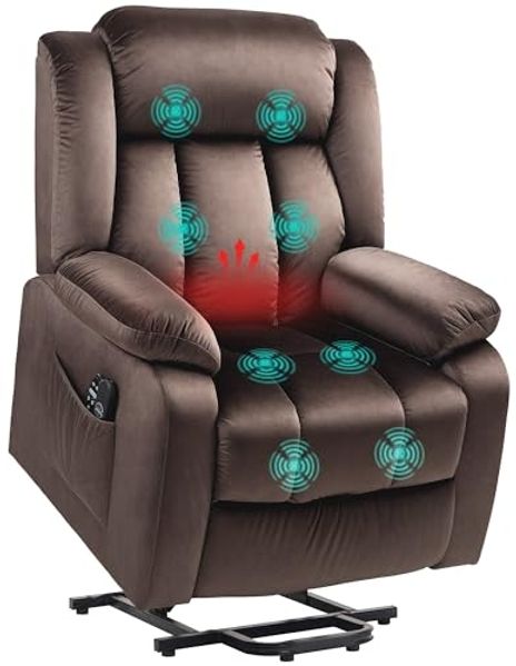 HOMCOM Massagesessel Fernsehsessel mit Aufstehhilfe, Liegefunktion, Heizfunktion (TV-Sessel, 1-St, Relaxsessel), mit Taschenfederkern, Seitentasche und Fernbedienung, Braun