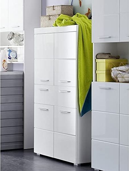 Lomadox Mehrzweckschrank ALTENA-19 Badschrank Mehrzweckschrank in Weiß Hochglanz, 73x130x31 cm