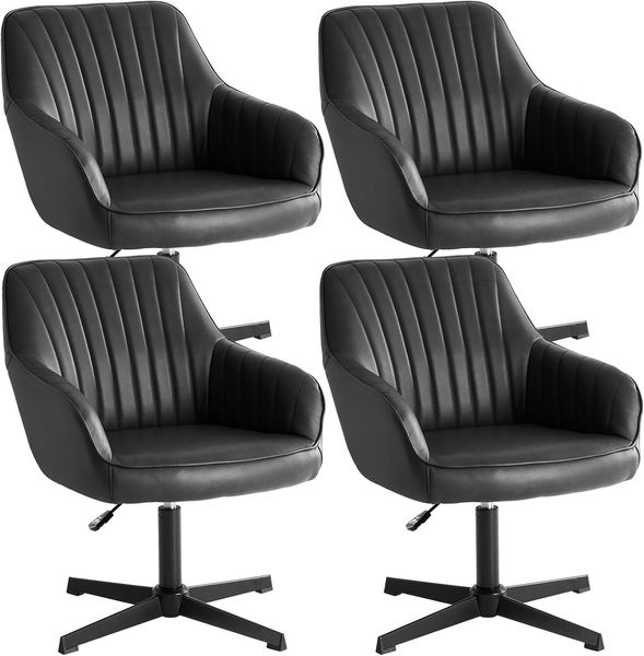 Sweetcrispy Esszimmerstühle, Küchenstuhl Drehbar & Höhenverstellbar - Leder Sessel Esstisch mit Armlehne, 360° Drehstuhl Esszimmer in Schwarz, 4 Stück