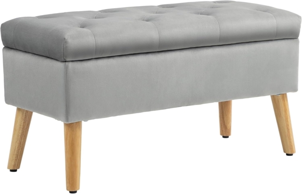 HOMCOM Sitzbank mit Stauraum, Deckel, Samtoptik (Truhenbank, 1-St, Polsterbank), für Flur Schlafzimmer Wohnzimmer, Gummiholz 102 x 35 x 43 cm Grau