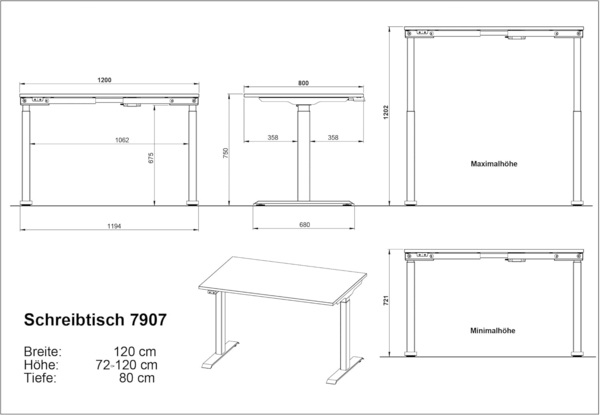 Germania Schreibtisch 7907-552, in Grandson-Eiche-Nb./Weiß, EL. höhenverstellb, 120 x 120 x 80 cm (BxHxT) Bild 2