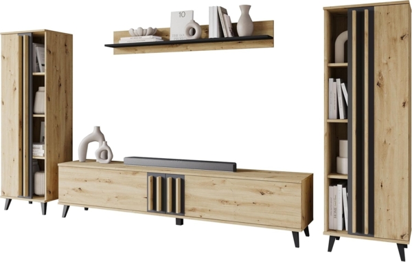 Wohnwand Hailea I (Farbe: Artisan Eiche / Schwarzer Graphit + Artisan Eiche)