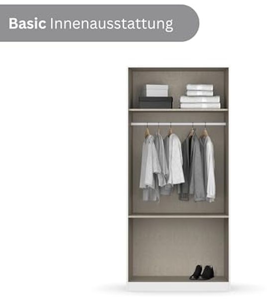 Rauch Möbel Costa, Kleiderschrank für Schlafzimmer, Kinderzimmer, Babyzimmer, Garderobe, Flur, 2-türig, mit Spiegel, 2 Schubladen, Zubehör Basic, Farbe Beige/Eiche Artisan, Holz, Breite 91 cm Bild 6