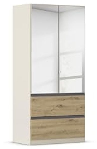 Rauch Möbel Costa, Kleiderschrank für Schlafzimmer, Kinderzimmer, Babyzimmer, Garderobe, Flur, 2-türig, mit Spiegel, 2 Schubladen, Zubehör Basic, Farbe Beige/Eiche Artisan, Holz, Breite 91 cm