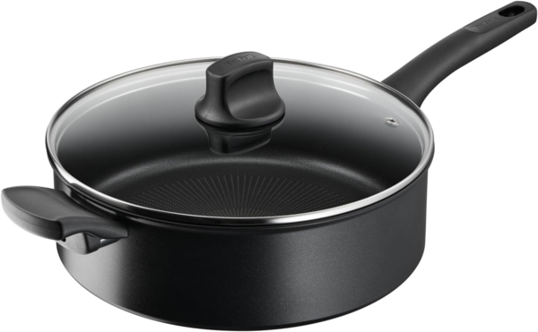 Tefal G28837 Hard Titanium On Schmorpfanne mit Deckel 28 cm | Aluminium | unbedenkliche Antihaftversiegelung | Thermo-Signal Temperaturanzeiger | für alle Herdarten | induktionsgeeignet | Schwarz