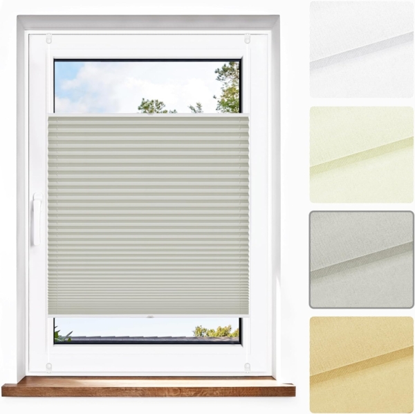 jalousiescout Plissee Pure Plissee Premium, 35 x 110 cm, grau, halbtransparent, ohne Bohren, verspannt, Klemmfix, Polyester-Stoff, blickdicht und lichtdurchlässig