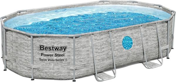 Power Steel™ Swim Vista Series™ Solo Pool ohne Zubehör 488 x 305 x 107 cm, Steinwand-Optik (Cremegrau), oval