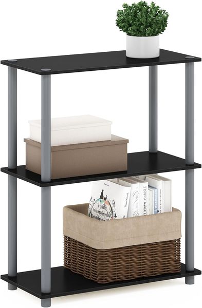 Furinno Regal mit 3 Ablageflächen, holz, Schwarz/grau, 29. 46x29. 46x75. 18 cm