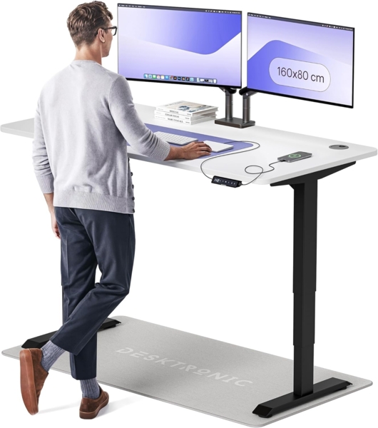 Höhenverstellbarer Schreibtisch - Höhenverstellbar Elektrisch mit Flüsterleisem Dual-Motor & Touchscreen - Hohe Tragfähigkeit - Stehtisch von Desktronic, Schwarz + Weiß, 160x80 cm