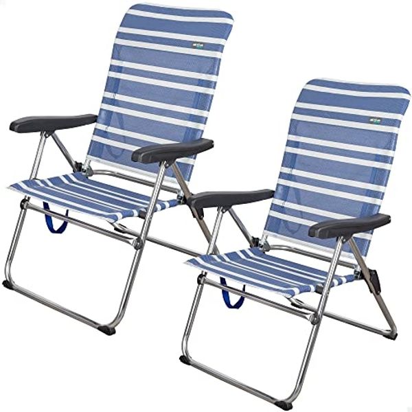 AKTIVE 62260-2er-Pack leichte Klappstühle für Strand, Garten, Terrasse oder Camping | Maße 47 x 63 x 93 cm | 5 Positionen, robust und widerstandsfähig | Inklusive Tragegriff