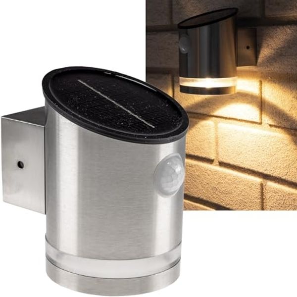 LED Solar Wandleuchte PIR Bewegungsmelder, IP44, Edelstahl
