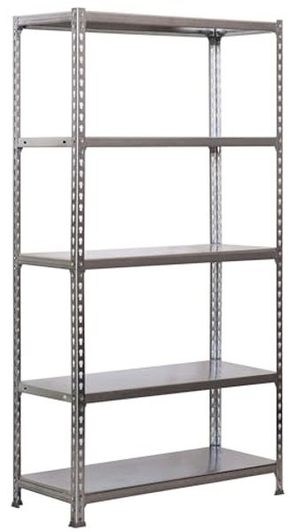 Simon Rack Schwerlastregal, 1800 x 900 x 500 mm, Bis 180 kg Belastbar, 5 Verstellbare Ablagen, Kellerregal, Lagerregal, Grau/Verzinkt - Simonclick