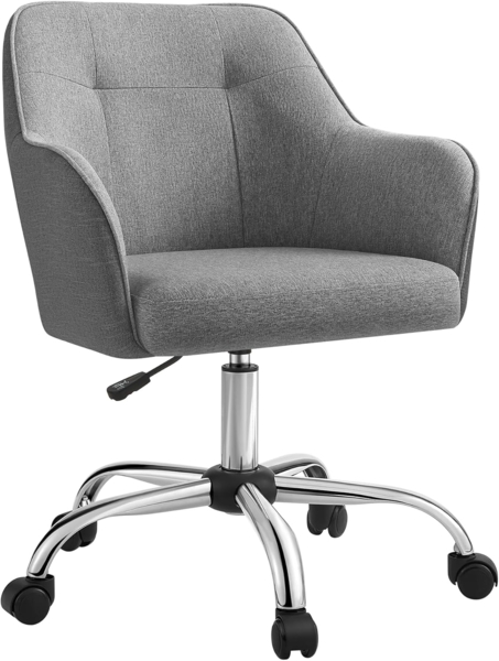 Songmics höhenverstellbarer Bürostuhl, bis 120 kg belastbar, Leinenimitat grau, 64x64 x (83-93) cm