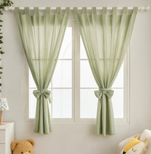 Alavya Home® Vorhang Alice PREMIUM Musselin Stoff (2 St), Schlaufen, Lichtschutz, 100% Bio-Baumwolle, Vorhänge 100 x 150 cm Kurz 2er-Set für Kinderzimmer