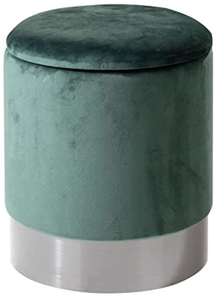 Home4You Sitzhocker, Ø 31 cm, Dunkelgrün, Silbergrau, Samtbezug, Holzgestell, abnehmbarer Deckel, mit Stauraum
