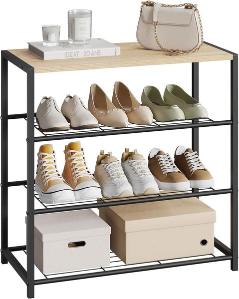 WOLTU Schuhbank Schuhregal mit Sitzfläche Badregal Schuhablage Schuhkommode Schuhständer Organizier Sitzbank mit 3 Ablagen für 9 Paar Schuhe Holz Metall SR0087