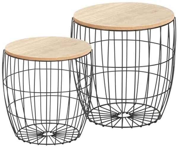 Ribelli Beistelltisch, Nachttisch, Metalltisch Braune Platte, 2er Set Rundes Design