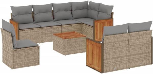vidaXL 9-tlg. Garten-Sofagarnitur mit Kissen Beige Poly Rattan 3260253