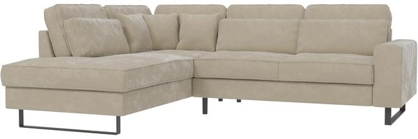 S-Style Möbel Ecksofa Ember mit Ottomane und Schwarz Metall Füßen in Samt-Stoff, Ottomane links oder rechts bestellbar, mit Wellenfederung